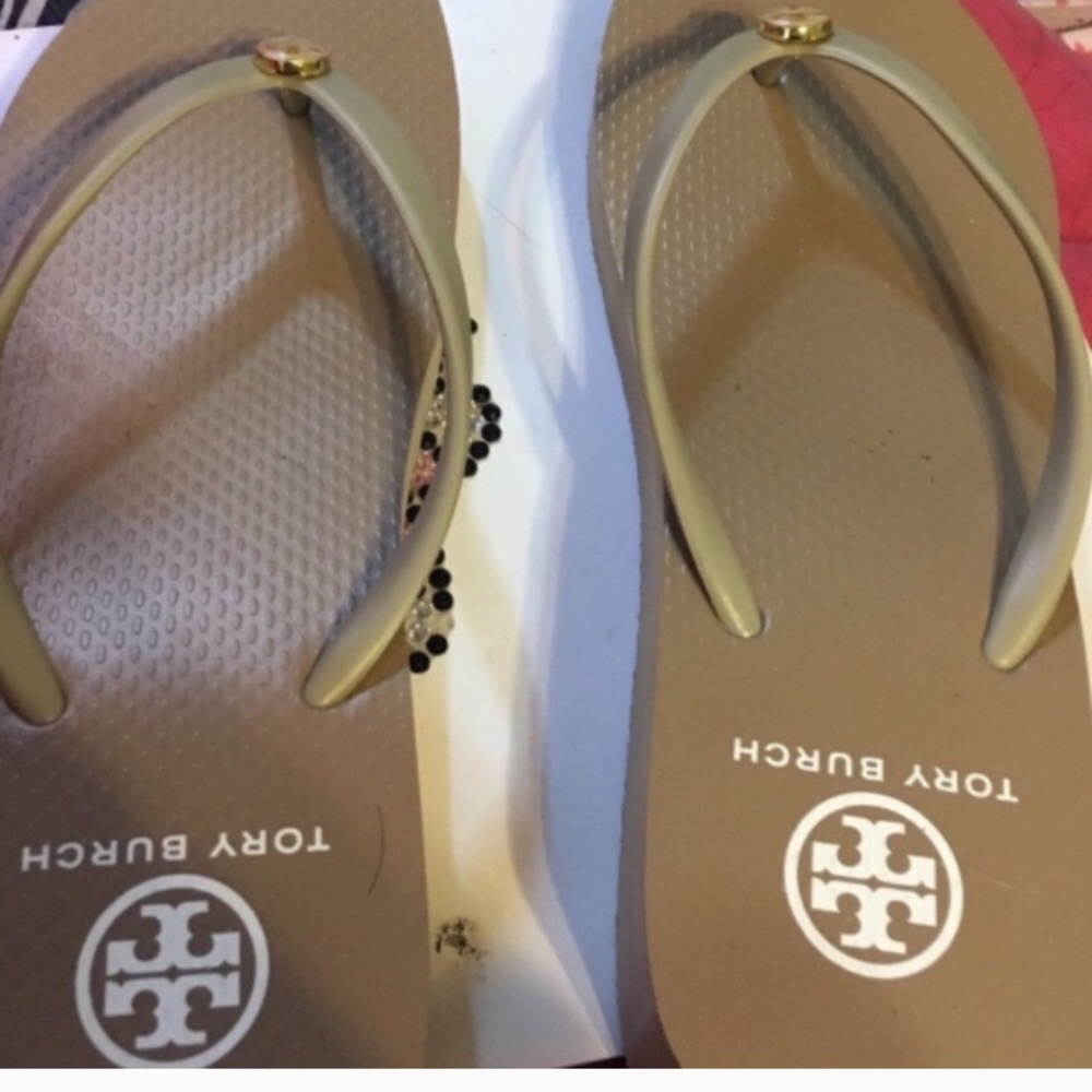 Tory Burch Wedge Flip Flops Tan Sz. 8